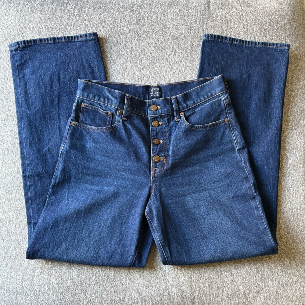 J.Crew Full Length Wide-Leg Denim Jeans Size 27 Dark Wash Button Fly - Picture 2 of 12